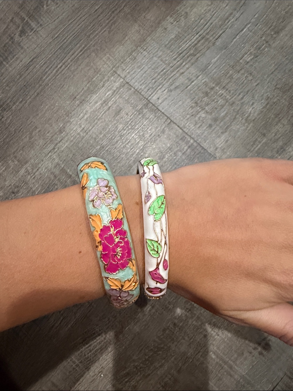 Floral Cloisonné Enamel Bangle Bracelets - Pink & Mint
